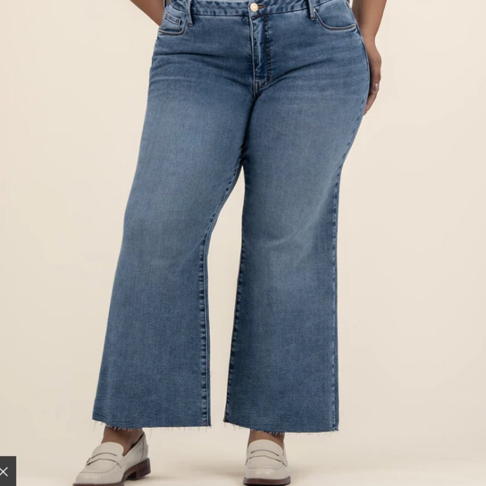 Kut from the Kloth Meg Wide Leg Fab Ab Jeans Frayed Hem 20W